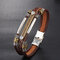 Vintage Leather Metal Pendant Multilayer Bracelets Punk Casual Accessories Gift for Men - Brown