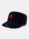 Men Cotton Red Star Embroidery Adjustable Breathable Casual Military Cap Flat Cap - Black
