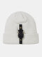 Men Plain Color Keep Warm Windproof Functional Buckle Hip-hop Knitted Hat - Beige