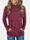Casual High Neck Long Sleeve Plus Size Sweater with Pocket - Claret