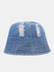 Unisex Denim Ripped Hole Trendy Outdoor Sunshade Foldable Bucket Hats - Light Blue