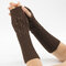 28.5CM Women Winter Knitting Jacquard Fingerless Long Sleeve Casual Warm Half Finger Gloves - Coffee