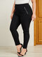 Plus Size Solid Zip Design Elastic Waist Pants - Black