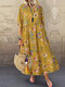 Floral Print High Waist Plus Size A-line Dress - Yellow