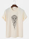 Mens Jellyfish Graphic Crew Neck Short Sleeve Cotton T-Shirts - Beige