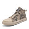 Men High Top Canvas Stitching Non Slip Pattern Stylish Casual Sneakers - Khaki