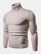 Mens Solid Color High Neck Cotton Knit Casual Long Sleeve Sweaters - Beige