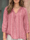 Женская полосатая повседневная блузка с v-образным вырезом и рукавами реглан - Розовый