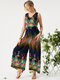 Floral Print Sleeveless Wide Leg Casual Jumpsuit for Women - Navy