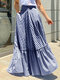 Plaid Print Patchwork High Waist Long Skirt with Pocket - Navy