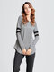 Casual Striped Print Long Sleeve O-neck Plus Size Blouse - Grey