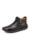 Men Hand Stitching Leather Side Zipper Casual Ankle Boots - Black