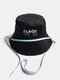 Unisex Cotton Solid Letter Embroidery With Colorful Decorative Adjustment Rope Sunshade Bucket Hat - Black