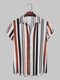 Mens Vertical Striped Lapel Casual Short Sleeve Shirts - Brown