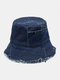 للجنسين الدنيم المتعثرة حافة البالية خمر عارضة ظلة طوي القبعات المسطحة دلو القبعات - أزرق