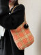 Women Plush Gingham Pattern Print Shoulder Bag Handbag - Orange（NO Cartoon）