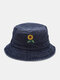 Women & Men Floral Overlay Print Embroidery Pattern Casual Outdoor Visor Bucket Hat - Navy