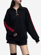 Women's Sweatshirt Zipper Striped Long Sleeve Turtle Neck Sweatshirt - Black