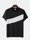 Mens Contrast Panel Cotton Sports Casual Short Sleeve T-Shirts - Black