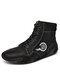 Men Microfiber Leather Hand Stitching Comfy Soft Sock Boots - Black