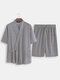 Men Kimono Robe Pajamas Set Water Pattern Print Loose Breathable Japanese Bathrobe Loungewear - Gray