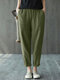 Solid Pocket Casual Cropped Tapered Pants For Women - Dark Green