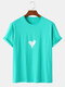 Mens Heart Print Crew Neck Loose Casual Cotton Short Sleeve T-Shirts - Lake Blue