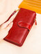 Genuine Leather Vintage Multi-slots Wallet Long Multi-Function Anti-Theft Purse - Red