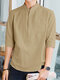 Mens Solid Half Button 100%Cotton 3/4 Sleeve Henley Shirt - Khaki