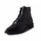 Vintage Black Gray Lace Up Ankle Flat Boots - Black