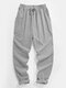 Mens Solid Color Plain Drawstring Elastic Waist Pants With Pocket - Khaki