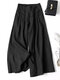 महिलाओं के लिए सादा कैज़ुअल कॉटन वाइड लेग पैंट पॉकेट के साथ - काली