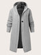 Plus Size Solid Button Knitted Button Hooded Cardigan - Gray