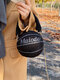 Women Chain PU Leather Round Ball Basketball Crossbody Bag Handbag Satchel Bag - Black