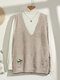 Plus Size Flower Embroidered Button Sleeveless Casual Sweater - Khaki