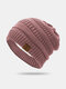 Men Knitted Plus Velvet Solid Color Striped Five-pointed Star Letter Label Warmth Brimless Beanie Hat - Pink