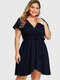 Asymmetrical V-neck Knotted Short Sleeve Plus Size Casual Dress - Navy