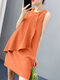 Solid Ruffle Front Crew Neck Sleeveless Casual A-line Dress - Orange