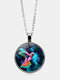 Vintage Printed Colored Hummingbird Women Necklace Alloy Glass Pendant Sweater Chain - Silver