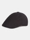 Men Woolen Cloth Solid Color Casual Warmth Beret Flat Cap - Black