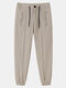 Mens Solid Color Pintuck Zip Pocket Drawstring Waist Casual Cuffed Pants - Khaki
