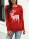 Jacquard Christmas O-neck Long Sleeve Knitting Sweater - Red