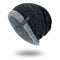 Mens Solid Color Stripe Knit Plus Velvet Fashion Beanie Hats For Men Outdoor Keep Warm Caps - Black