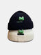 Unisex Knitted Solid Color Cartoon Frog Doll Decoration Letter Label Fashion Warmth Brimless Beanie Landlord Cap Skull Cap - White