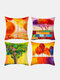4 Pcs Landscape Oil Painting Tree Pattern Colorful Print Pillowcase Throw Pillow Cover Linen Sofa Home Car Cushion Cover - #05