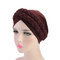 Women Soft Embroidered Headband Multicolor Twist Braid Turban Cancer Cap - Coffee