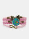 Bracelet multicouche de pierres précieuses tressées vintage à motif de papillons multicolores et imprimés de papillons - Rose