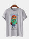 Mens Cool Cartoon Bear Print 100% Cotton Casual Short Sleeve T-Shirts - Gray