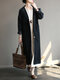 Lapel Solid Color Long Sleeve Corduroy Vintage Long Coat - Black