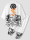 Mens Japanese Style Wave Carp Back Print Kimono Loose Two Pieces Outfits - White